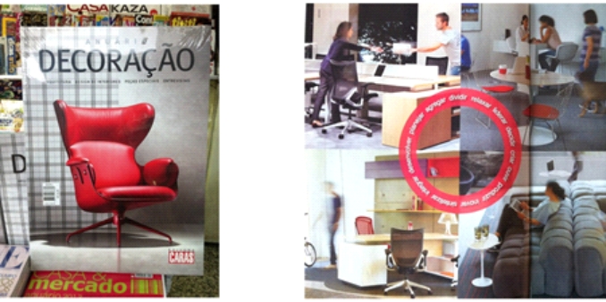 Figura 3: Fontes de inspiração inicial para o conceito da marca. À direita: Foto da capa da revista. À esquerda: Inspiração de mobiliários com pessoas. Fonte: Und, 2013.