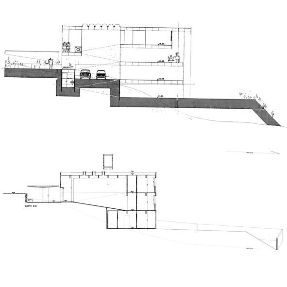 Image 1: Cut of a possible preliminary study for the Waldemar Cordeiro’s residence (São Paulo, 1970).  Cut of the project considered the most developed and with large number of graphical information, which suggests   what would actually was built (This was selected for analysis in this research). The change of part is noticeable.  Source: Digital Collection FAUUSP Library.