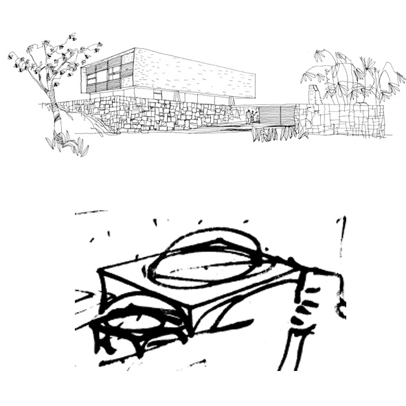 Image 2: Perspective present in one of the proposals of the project of Newton Bernardes’ residence (São Paulo, 1969). Project identical to the Henrique Villaboim Filho’s residence (São Paulo, 1966).  One of the many sketches present at the boards of the project of Newton Bernardes’ residence (São Paulo, 1969).  Source: Digital Collection FAUUSP Library.