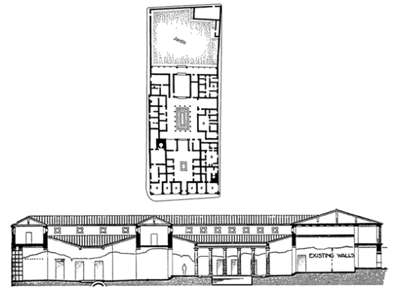 Figura 9 - Casa de Pansa, Pompéia. Planta & corte. ROTH, 1999, p. 243.
