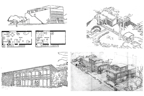 Fig. 11. Casas de Le Corbusier: Citrohan (1920); Weekend (1935); Les Sextant (1935); Jaoul (1956). BOESIGER; GIRSBERGER 2001, p. 25-67-71-78. 