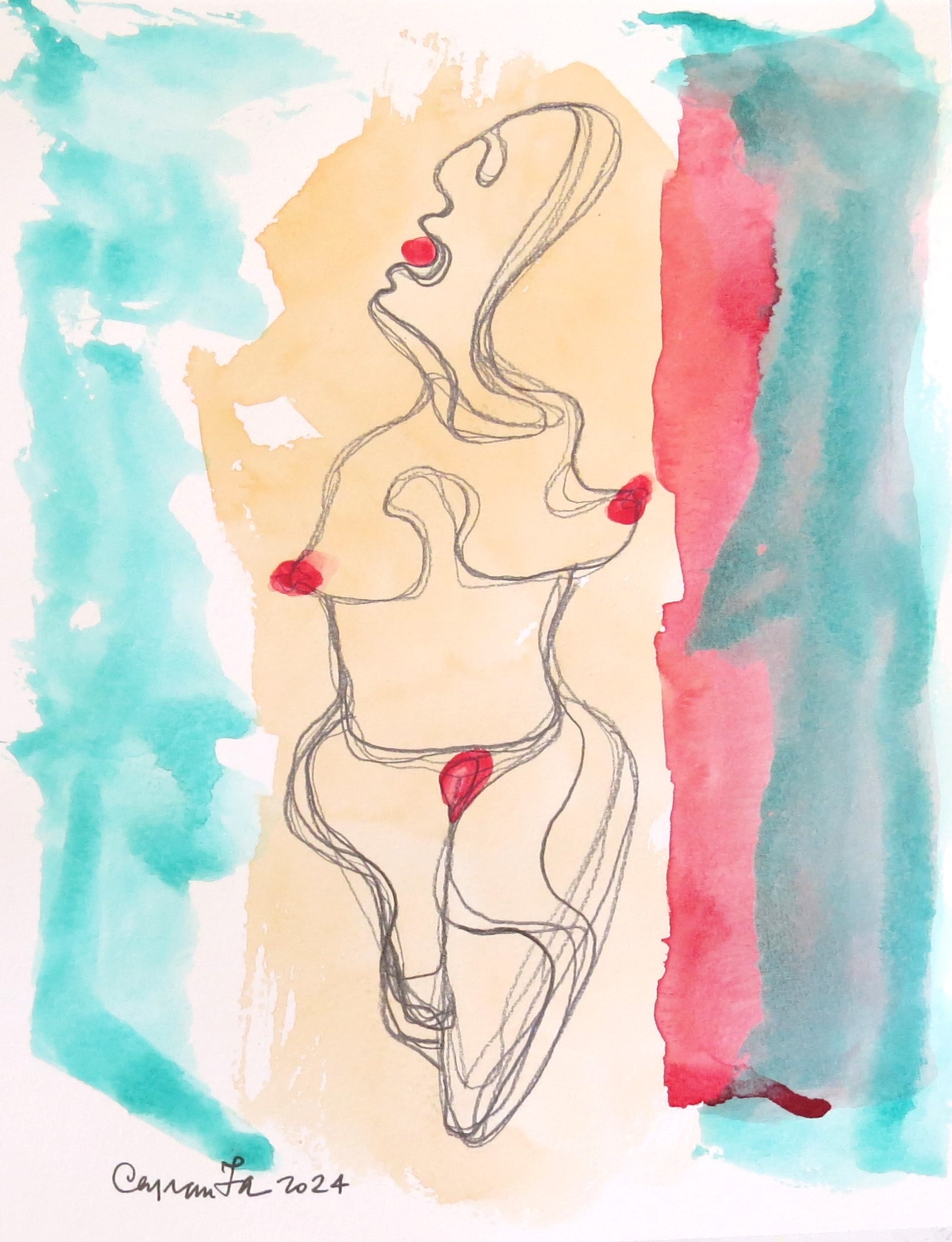 2024 The Buddha Woman V, Watercolour and Graphite on Canson, 320x240 mm 300g