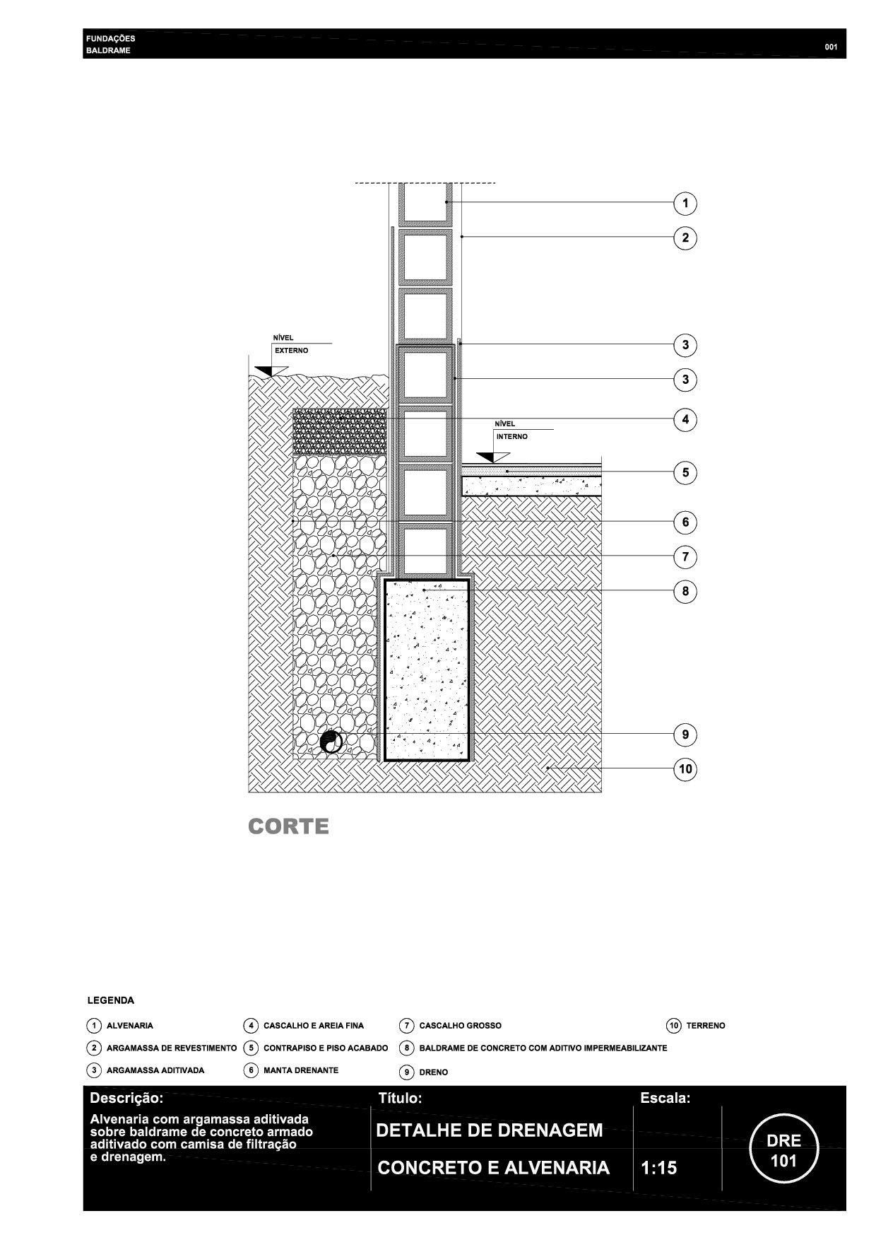 001 DRE 101 Detalhe de drenagem Baldrame