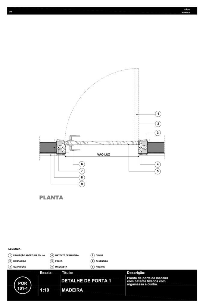 016 POR 101-1 Batente de porta de madeira lisa R6