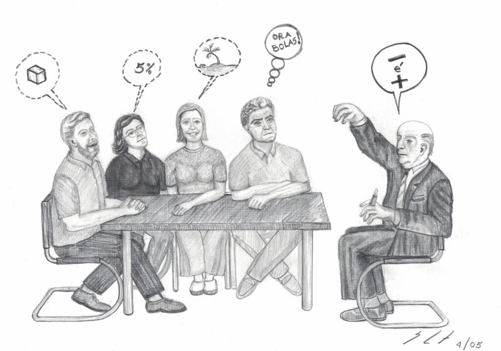 2005 Série Arquitetura: Mies Van der Rohe, Ricardo Carranza, Edite Galote Carranza, Eduardo Longo e Carol Sacchelli. Desenho grafite sobre papel linho, Edite Galote Carranza