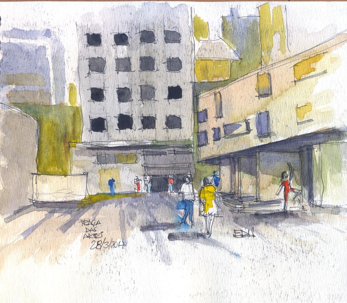 Edu Geraldes - Praça das Artes/SP. Aquarela e Nanquim sobre Lana Dessin 220gr, 18 x 15 cm.